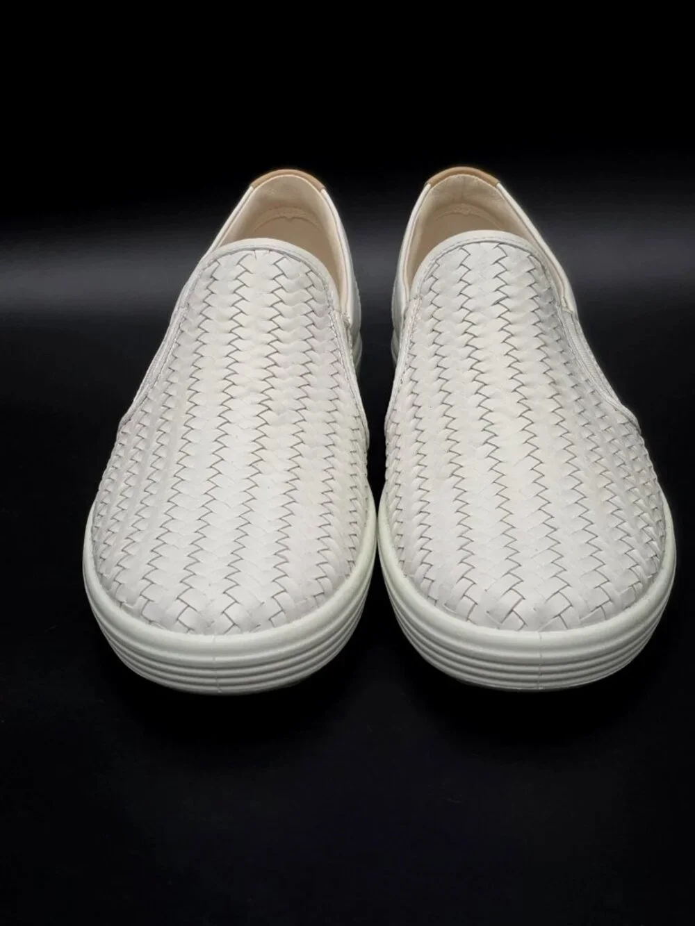 Ecco Soft 7 Woven White Slip-on Comfort Shoes Women's Size 9-9.5 New